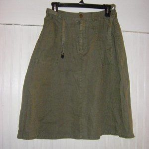 Artisan NY Sz 6 Solid Olive Green Belted 100% Linen Skirt Pockets